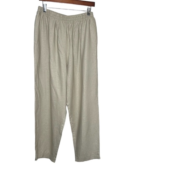Susan Graver Women’s Linen Blend Pants Size 1X Tan Pockets Pull On - Picture 1 of 4